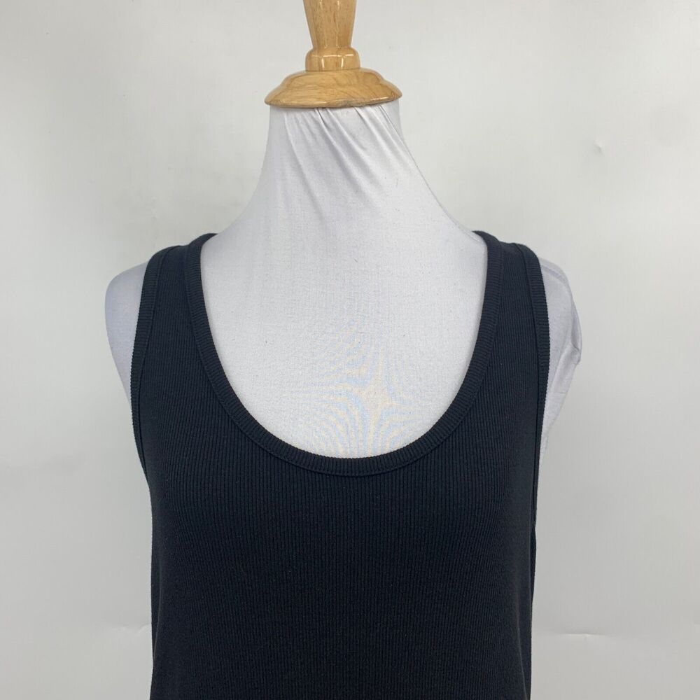 H&M Tank Dress Women S Small Black Ribbed Scoop Neck Racerback Stretch Slit Maxi - Picture 3 of 14